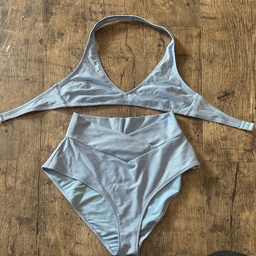 Aerie Light Blue Ribbed Bikini Set